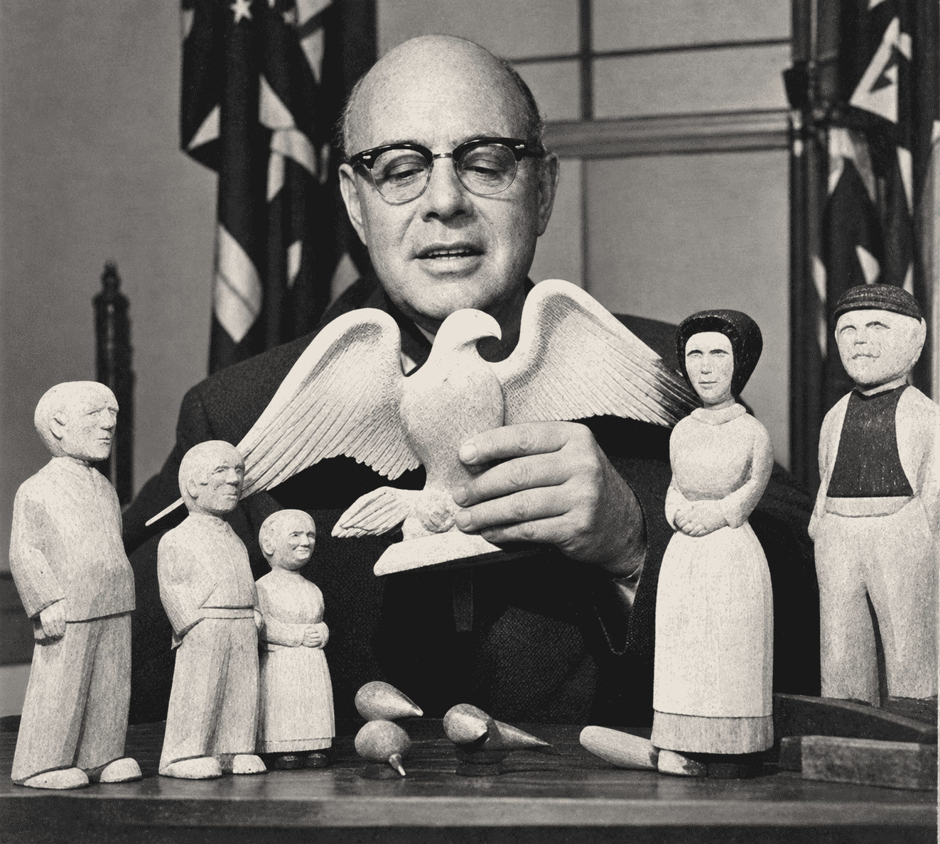 Ex City Careerist Is Handy With Figures: George T. Boyle Displays a Few Examples of His Skill (newspaper printed image enhanced by AI)